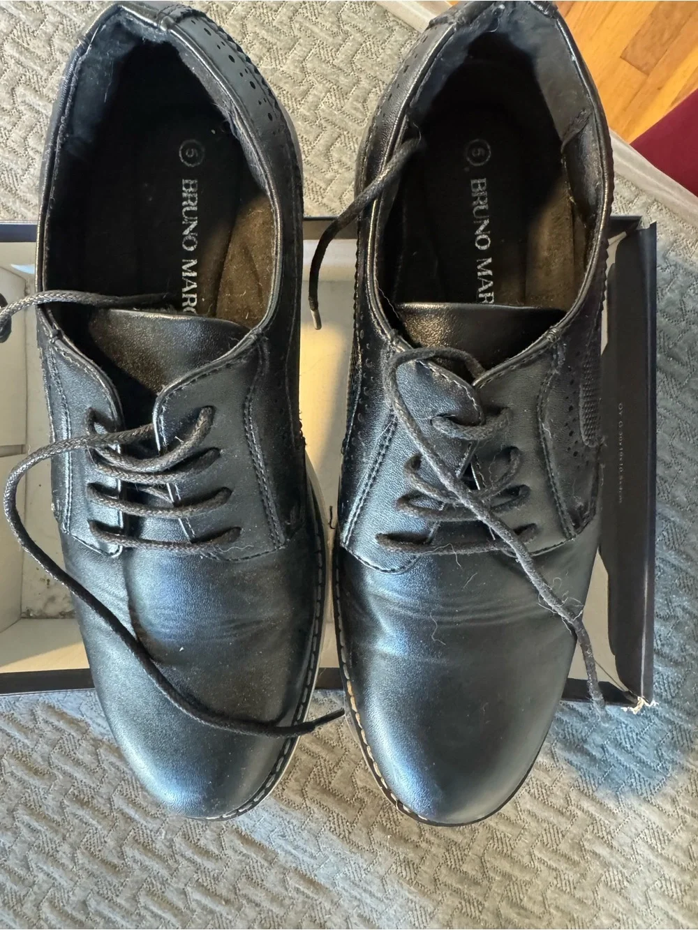 Kids Black Leather Lace-Up Derby Shoes